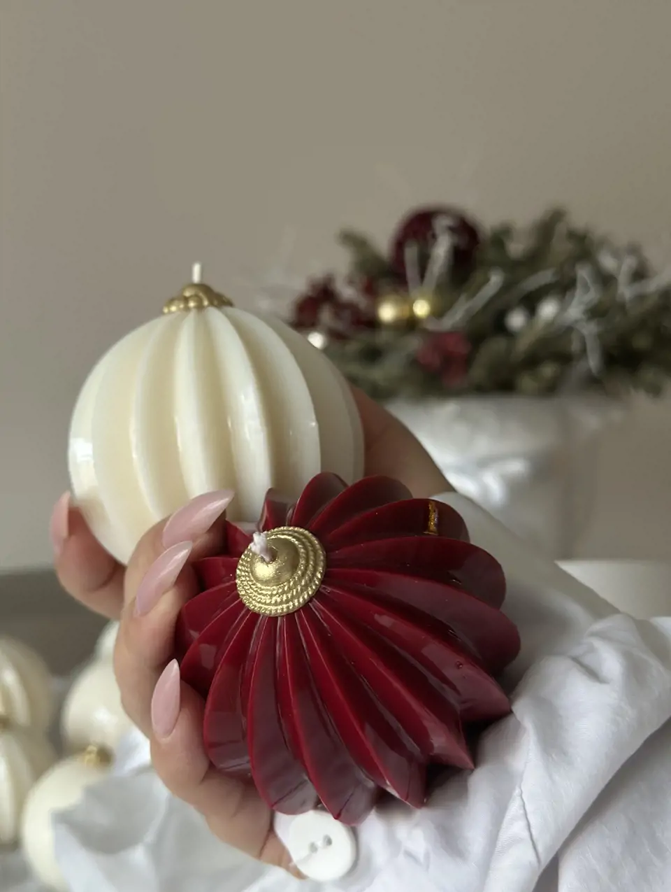 Керамический шар 7 см ребристый красный  — изображение 3