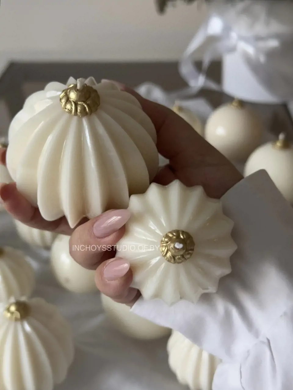 Ceramic baubles 7 см ребристый белый — изображение 3